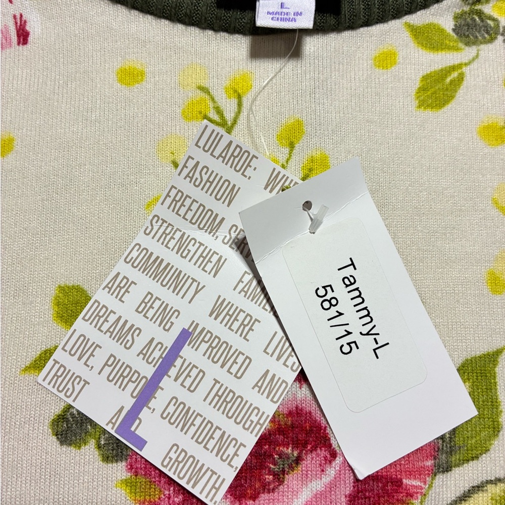 LuLaRoe Floral Long Sleeve Top - pink and Green - Picture 3 of 3